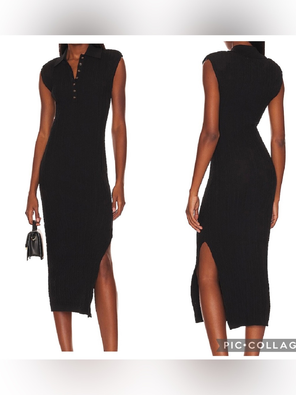 HEARTLOOM Women’s Black TULIP DRESS Cable Knit Collared Cap Sleeve Midi Size XS